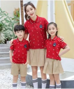 đồng phục giáo viên mầm non đỏ