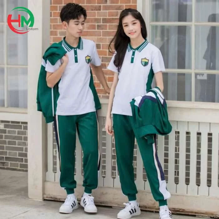 Đồng phục học sinh xanh lá phối trắng