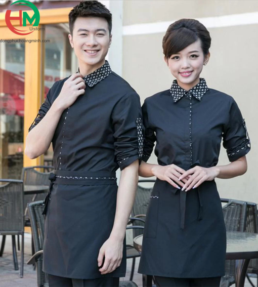 Xưởng May Đồng Phục Tại Nam Định - Chất Lượng Tạo Nên Thương Hiệu 5 Đồng phục nhà hàng màu chấm bi đen sản xuất tại xưởng Túi Vải Hoàng Minh