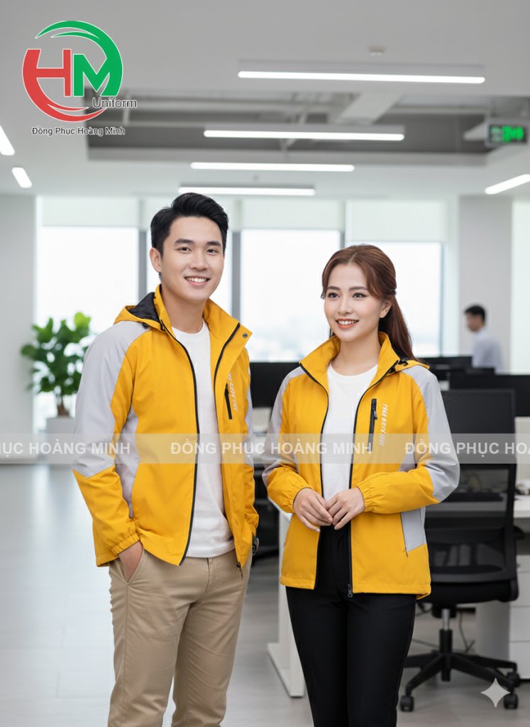 Mẫu đồng phục công sở mùa đông với áo khoác gió