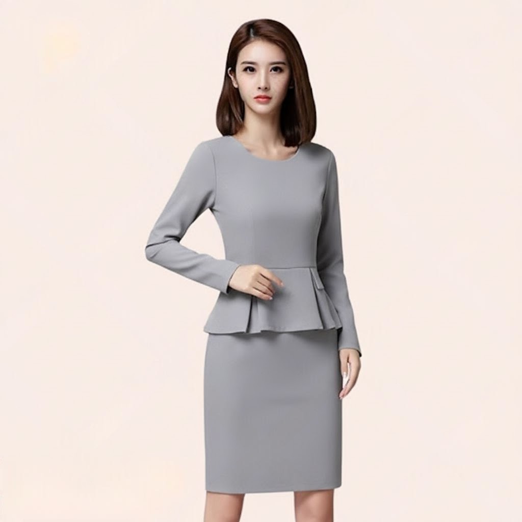 Mẫu đồng phục công sở dài tay với đầm dài tay