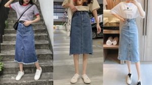 chân váy jean dài phối với áo gì​
