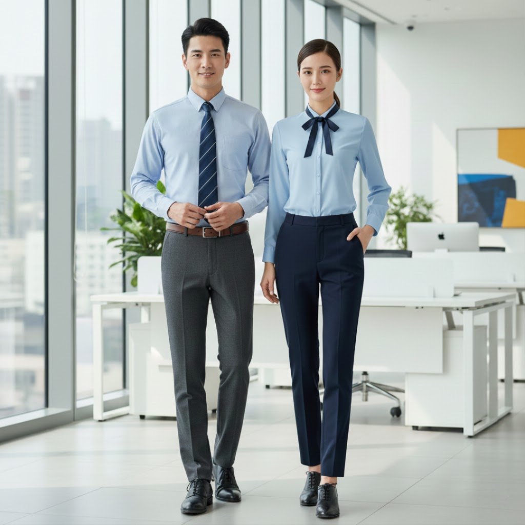 Quy Định Đồng Phục Công Sở Chuẩn Cho Doanh Nghiệp: Hướng Dẫn Thiết Lập Từ A–Z 3 Mẫu đồng phục công sở với áo sơ mi kết hợp quần tây