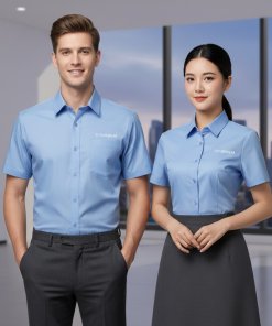 Mẫu áo sơ mi đồng phục tay ngắn in logo