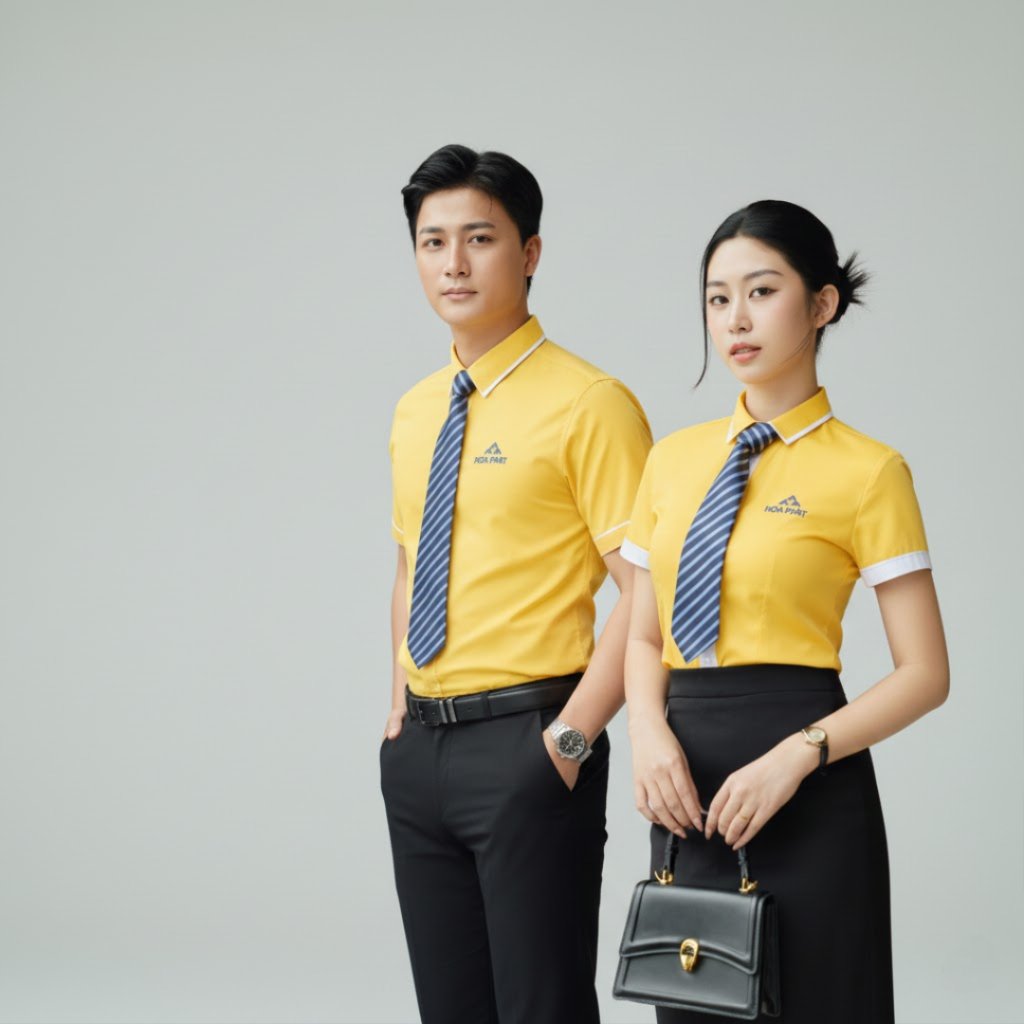 Áo sơ mi đồng phục công sở in logo Hoà Phát