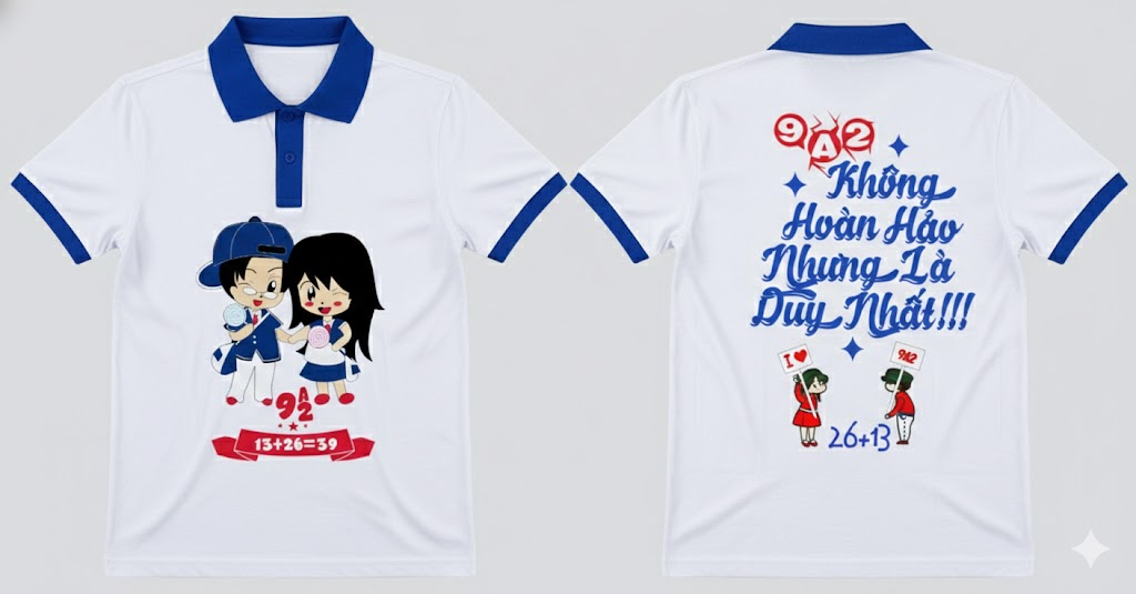 Áo đồng phục lớp có cổ in hình chibi