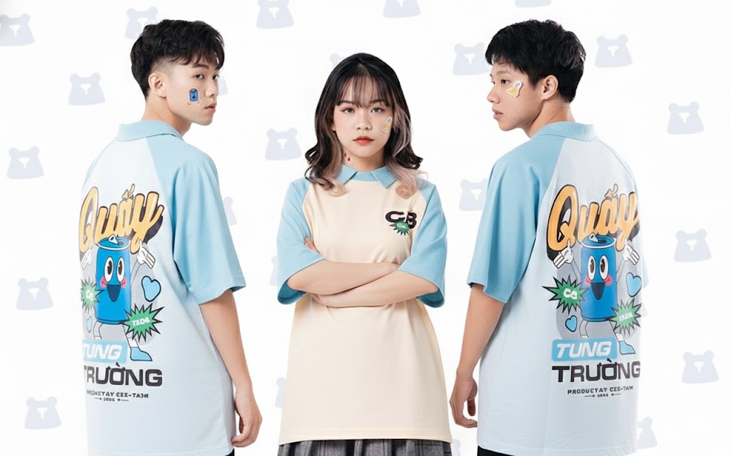 Đồng Phục Áo Lớp Có Cổ Màu Xanh Phối Kem – Trẻ Trung, Lịch Sự 5 Mấu áo lớp có cổ màu xanh phối kem được thiết kế và sản xuất tại xưởng Đồng Phục Hoàng Minh