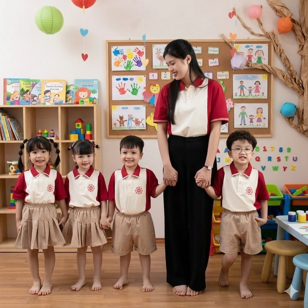 Mẫu đồng phục giáo viên mầm non kiểu dáng polo